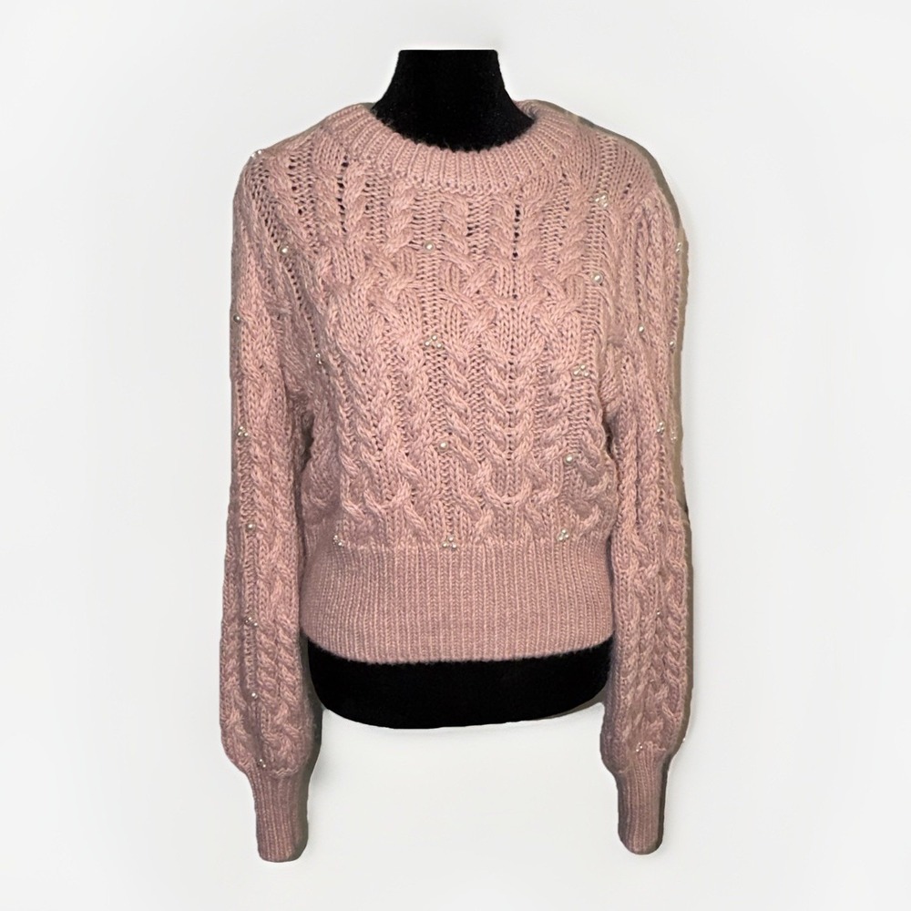 House of Harlow 1960 x Revolve Cable Chunky Knit Crop Sweater Faux Pearls Size S